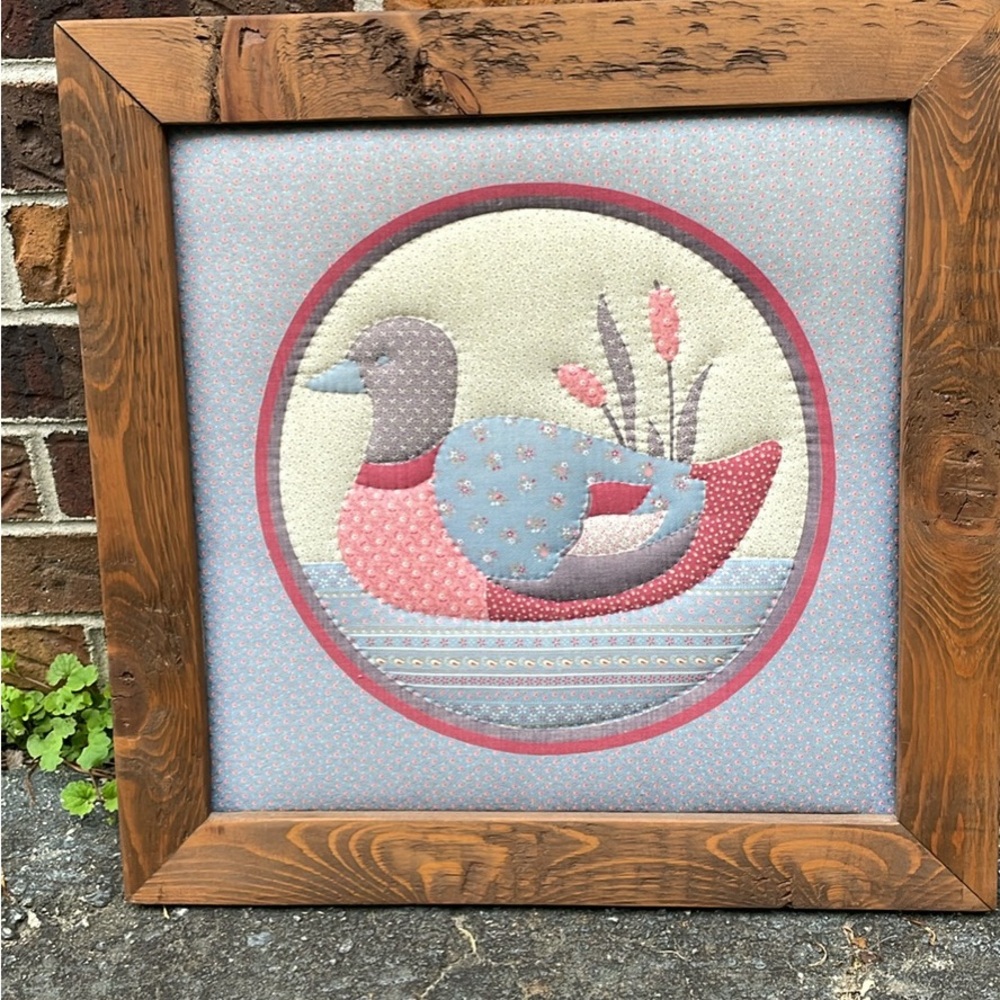 Handcrafted QUILTED Duck Art in Wooden Frame
